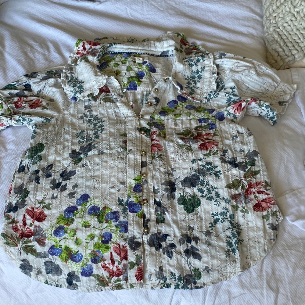Pilcro White and Blue Patterned Top